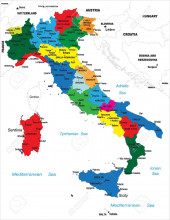 意大利地区的彩色地图。